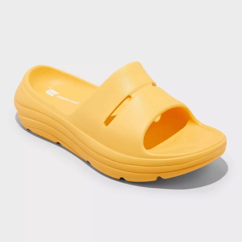 All In Motion Women's Nox Eva slip on Slide Sandals Yellow arch support NWOT